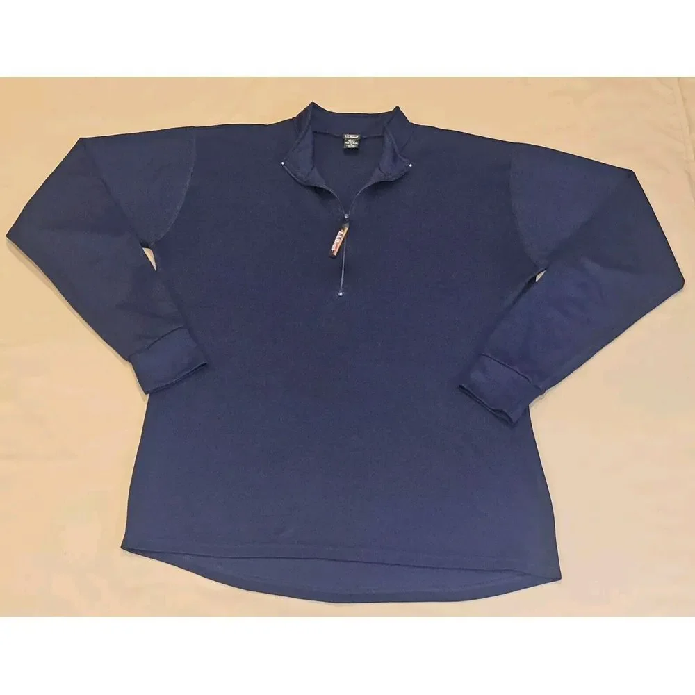 L.L. Bean Mens Sz L Blue 1/4 Zip Midweight Base Layer‎ Pullover Shirt USA Made